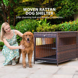 DEStar Heavy-Duty PE Rattan Wicker Dog Crate, Indoor/Outdoor Puppy Shelter with Removable Tray and UV-Resistant Cover