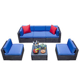 Devoko 6-Piece Beige Patio Conversation Set with Handwoven Rattan Sofa, Sectional Seating, Cushions and Glass Table