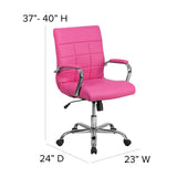 Emma + Oliver Mid-Back Executive Office Chair in Pink Vinyl with Arms, Chrome Base & Swivel Design