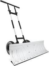 36in Galvanized Heavy-Duty Snow Pusher with 2 Wheels, Adjustable Handle & Blade Angle for Snow Removal, Black