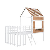 Harper & Bright Designs Twin Low Loft House Bed with Roof, Window, Guardrail and Ladder, Metal Kids Frame for Girls and Boys, White