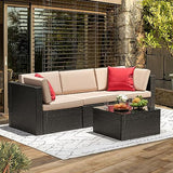 Devoko 6-Piece Beige Patio Conversation Set with Handwoven Rattan Sofa, Sectional Seating, Cushions and Glass Table
