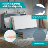 BALUS Queen Murphy Bed Cabinet in Grey-Blue with Tri-Fold Mattress, USB Charging Station, Folding Nightstand Trays, and Storage Drawers