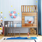 Harper & Bright Designs Twin Low Loft House Bed with Roof, Window, Guardrail and Ladder, Metal Kids Frame for Girls and Boys, White