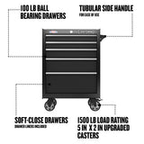 2000 Series 5-Drawer Rolling Steel Tool Cabinet, 26.5-in W x 37.5-in H, Black