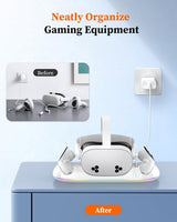 20W Magnetic Charging Station for Meta Quest 3S/3/2, RGB Stand with Rechargeable 2X2100mAh Batteries for VR Headset and Controllers