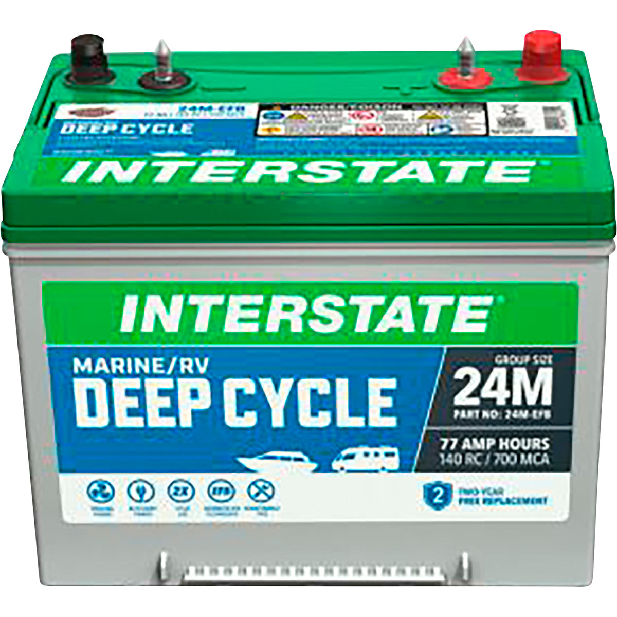 Interstate Marine/RV Deep Cycle Battery, Group Size 24M, 12 Volt, 77Ah Sealed Lead Acid