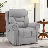 MCombo 7888 Triple-Motor Power Lift Recliner for Seniors, Fabric Chair with Massage, Lumbar and Seat Heating, Adjustable Headrest and Rolled Arms, Coffee, Medium