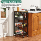 4-Tier Slim Rolling Storage Cart with Wood Top and Metal Frame, Narrow Mobile Organizer with Handle for Kitchen, Laundry Room, Bathroom or Other Tight Spaces