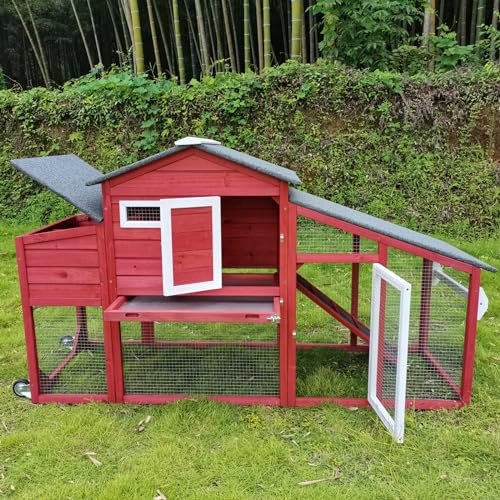 Two-Story Wooden Chicken Coop and Rabbit Hutch with Outdoor Run, Nesting Box, Ramp and Deep No-Leak Pull-Out Tray, Indoor or Outdoor Cage for Chicks and Bunnies, Black