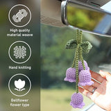 Purple Handmade Daisy Rear View Mirror Charm for Cars, Universal Convallaria Decorative Hanging Ornament for Most Vehicles