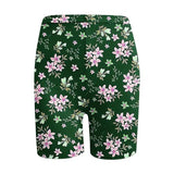 High-Waisted Womens 8-Inch Biker Shorts with Pockets, Cream Floral Athletic Yoga Workout Shorts Featuring a No-Front-Seam Design