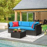 Devoko 6-Piece Beige Patio Conversation Set with Handwoven Rattan Sofa, Sectional Seating, Cushions and Glass Table