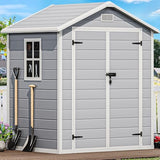 DWVO 5 x 3ft Gray Resin Outdoor Storage Shed with Floor, Window, Waterproof Construction, and Lockable Door for Garden, Yard, or Patio