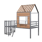 Harper & Bright Designs Twin Low Loft House Bed with Roof, Window, Guardrail and Ladder, Metal Kids Frame for Girls and Boys, White