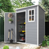 DWVO 5 x 3ft Gray Resin Outdoor Storage Shed with Floor, Window, Waterproof Construction, and Lockable Door for Garden, Yard, or Patio