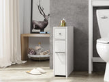 Spirich Home Slim White Bathroom Storage Cabinet with Slide-Out Drawer and Freestanding Toilet Paper Holder