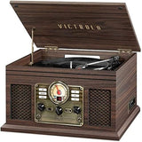 Victrola The Quincy 6-in-1 Bluetooth Record Player & Multimedia Center with 3-Speed Turntable, CD & Cassette Player, AM/FM Radio, Built-In Speakers and Wireless Music Streaming, Natural