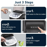 Portable Countertop Bullet Ice Maker with Handle, Basket & Scoop, Self-Cleaning 26 Lbs/24H Machine Ready in 6 Minutes, 9 Bullet Ice Cubes for Home, Kitchen, Camping & RV