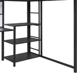 Full-Size Metal Loft Bed with Desk, Whiteboard, 3-Layer Shelves, Built-In Ladder and Storage, Heavy-Duty Black Frame for Kids, Teens, Bedrooms and Dorms