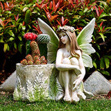 Hand-Painted Resin Fairy Planter Figurine, 11.2-Inch Girl Flower Pot for Succulents and Outdoor Patio, Lawn or Yard Decor