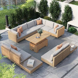 Grand patio 7-Piece Boho Wicker Conversation Set in Cream, Featuring a Sectional Sofa, Water-Resistant Thick Cushions, and Coffee Table