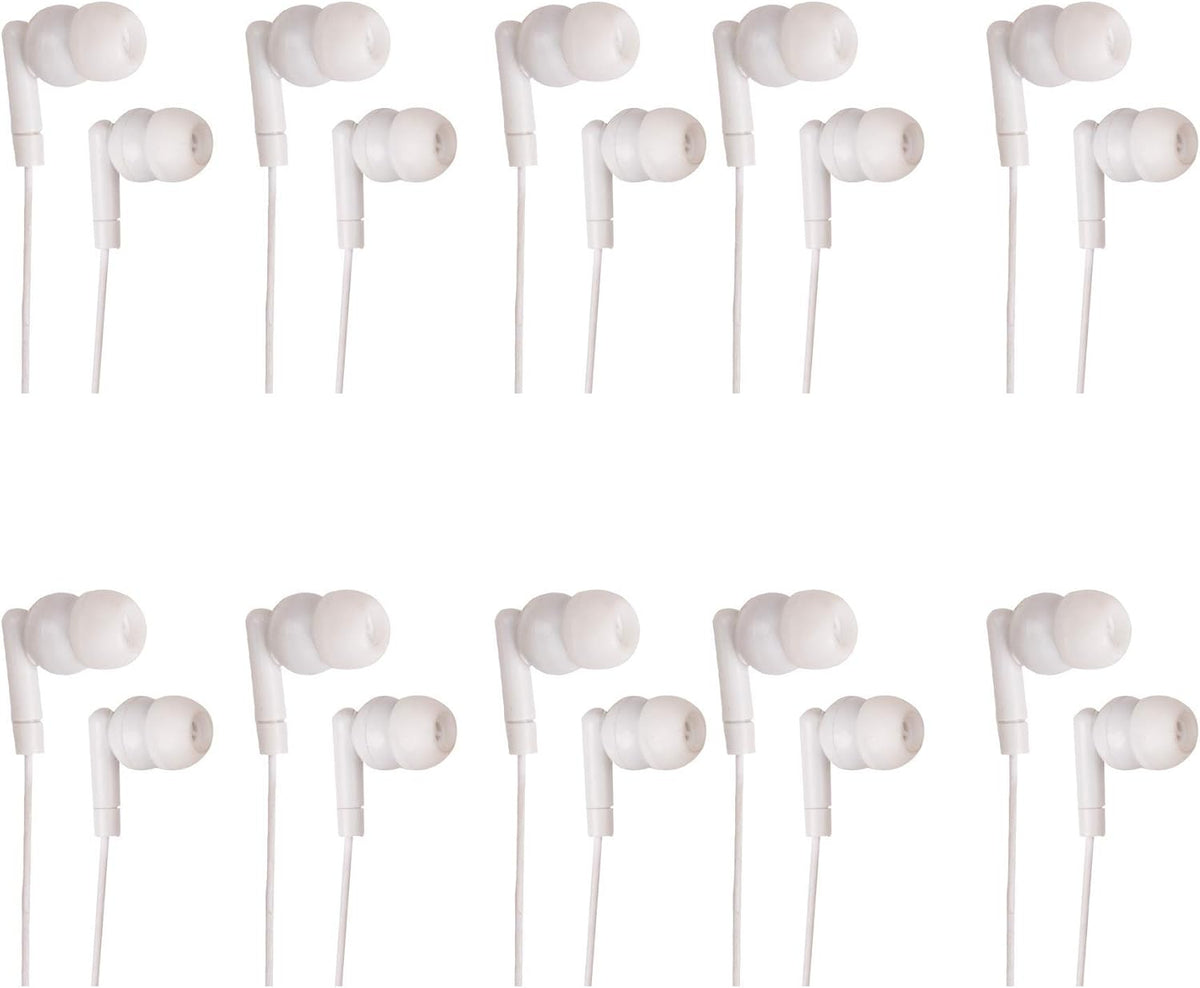 JustJamz Pearl Basic White Disposable 3.5mm Earphones for Kids and Adults, Two 50-Packs