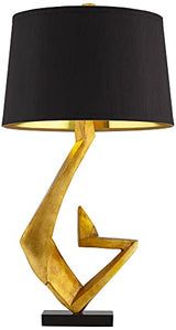 Possini Euro Design Zeus Sculptural Table Lamp, 28.5-Inch Mid-Century Modern Design with Gold Leaf Metal and Black Fabric Tapered Drum Shade