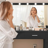 Makeup Vanity Desk with Mirror, 10 Lights, 5 Drawers and 3 Storage Shelves, Dressing Table with 3 Color Modes and Adjustable Brightness, 35.4-Inch, Black