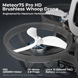 BETAFPV Meteor75 Pro PNP Brushless Whoop Quadcopter, Featuring Matrix 1S 3IN1 HD FC, 1102 22000KV Motor and 45mm 3-Blade Propellers, Compatible with O4 Air Unit for Indoor and Outdoor FPV Filming