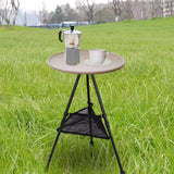 Lightweight Round Folding Picnic Table with Mesh Pocket, Portable Outdoor Tea and Coffee Side Table for Beach, Patio, Fishing, Camping or Garden