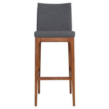 Set of 2 New Pacific Direct Devon Counter Stools with PU Leather Seats, Antique Gray Upholstery and Walnut Brown Legs