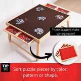 AGREATLIFE Portable Wooden Puzzle Table for 1500 Pieces with Four Non-Slip Drawers, Adjustable Foldable Legs and Protective Rubber Mat