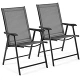Yaheetech Set of 4 Outdoor Folding Dining Chairs with Armrests, Metal Frame & Backrest for Lawn, Garden, Yard or Poolside, Black
