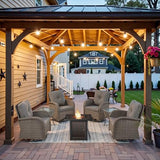 3-Piece Outdoor Patio Furniture Set with Two Swivel Rocker Chairs and Rattan Side Table, Wicker Glider Seating for Deck, Porch or Poolside, Brown and Blue