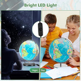COSTWAY 13-Inch Illuminated World Globe with LED Light, Clear Easy-to-Read Map, 720° Rotation, and Educational Geographic Design for Students and Classrooms