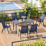 Yaheetech Set of 4 Outdoor Folding Dining Chairs with Armrests, Metal Frame & Backrest for Lawn, Garden, Yard or Poolside, Black