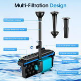Outdoor Pond Waterfall and Filtration System with Pump Kit, 9.8FT Corrugated Tubing, Koi Pond Spillway Box for Clear Water Features