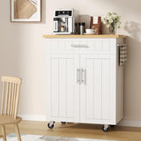 Shintenchi Rolling Kitchen Island Cart with Large Worktop, Cabinet Storage, Drawers, Towel Rack and Wheeled Side-Table Design, White