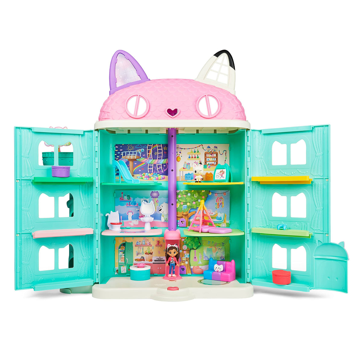 Gabbys Dollhouse Purrfect Dollhouse Playset with 15 Pieces, Toy Figures, Furniture, Accessories and Sounds for Kids