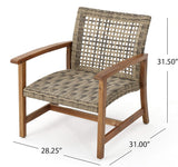 Christopher Knight Home Hampton 2-Piece Outdoor Wicker Club Chair Set with Acacia Wood Frames, Natural Stained / Grey