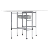 Sew Ready Mobile Folding Cutting Table with Adjustable Height, Quilting Grid, Sewing Board, and Storage, Silver/White