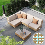 Grand patio 7-Piece Boho Wicker Conversation Set in Cream, Featuring a Sectional Sofa, Water-Resistant Thick Cushions, and Coffee Table
