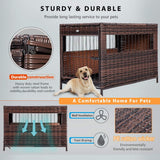 DEStar Heavy-Duty PE Rattan Wicker Dog Crate, Indoor/Outdoor Puppy Shelter with Removable Tray and UV-Resistant Cover