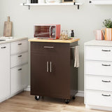 Shintenchi Rolling Kitchen Island Cart with Large Worktop, Cabinet Storage, Drawers, Towel Rack and Wheeled Side-Table Design, White