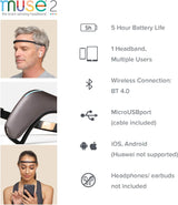 MUSE 2 Brain-Sensing Headband with Multi-Sensor Meditation Tracking and Responsive Sound Feedback for Brainwave, Heart, Body and Breath Activity, Black/Grey