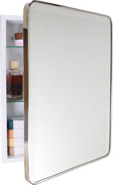 16×20 Austin Farmhouse Recessed Medicine Cabinet with Rounded Rectangle Metal Frame, Beveled Mirror & Glass Shelves, 14×18 in-Wall Opening, Powder-Coated Steel, Magnet Close, Brushed Nickel