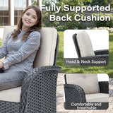 3-Piece Outdoor Patio Furniture Set with Two Swivel Rocker Chairs and Rattan Side Table, Wicker Glider Seating for Deck, Porch or Poolside, Brown and Blue