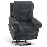 MCombo 7888 Triple-Motor Power Lift Recliner for Seniors, Fabric Chair with Massage, Lumbar and Seat Heating, Adjustable Headrest and Rolled Arms, Coffee, Medium
