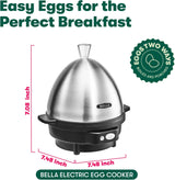 BELLA Rapid Electric Egg Cooker & Omelet Maker with 7-Egg Capacity Tray, Auto Shut-Off, and Settings for Poached, Soft, Medium, and Hard-Boiled Eggs, Black & Steel